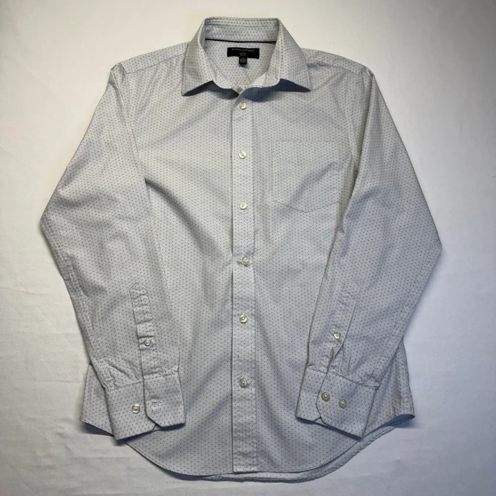 Banana Republic Slim Fit Dress Shirt Mens 14.5 32/33 White Dot Cotton Non Iron